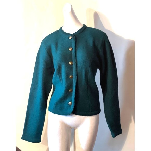 Vintage Tally Ho Designer Green Wool Button Down Sweater Woman's Size Small - Picture 1 of 10